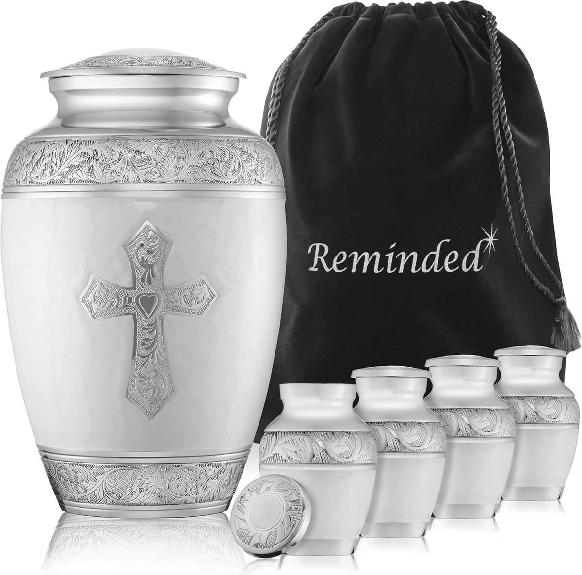 Crematie Urnen Set - Gedenk Urnen - As Bewaren - 5 Delige Set - Volwassen + Mini - Wit