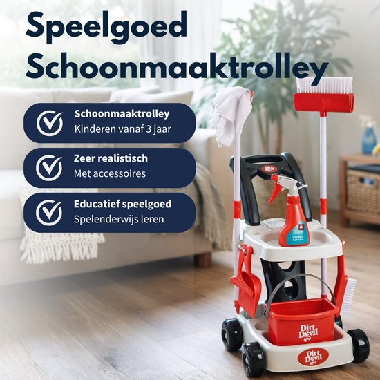 Dirt Devil Speelgoed Schoonmaaktrolley - Schoonmaak Speelgoed voor Kinderen vanaf 3 Jaar - Inclusief Bezem, Emmer, Sprayfles, Handveger - Speelgoed Schoonmaakset met Accessoires van Theo Klein — afbeelding 2