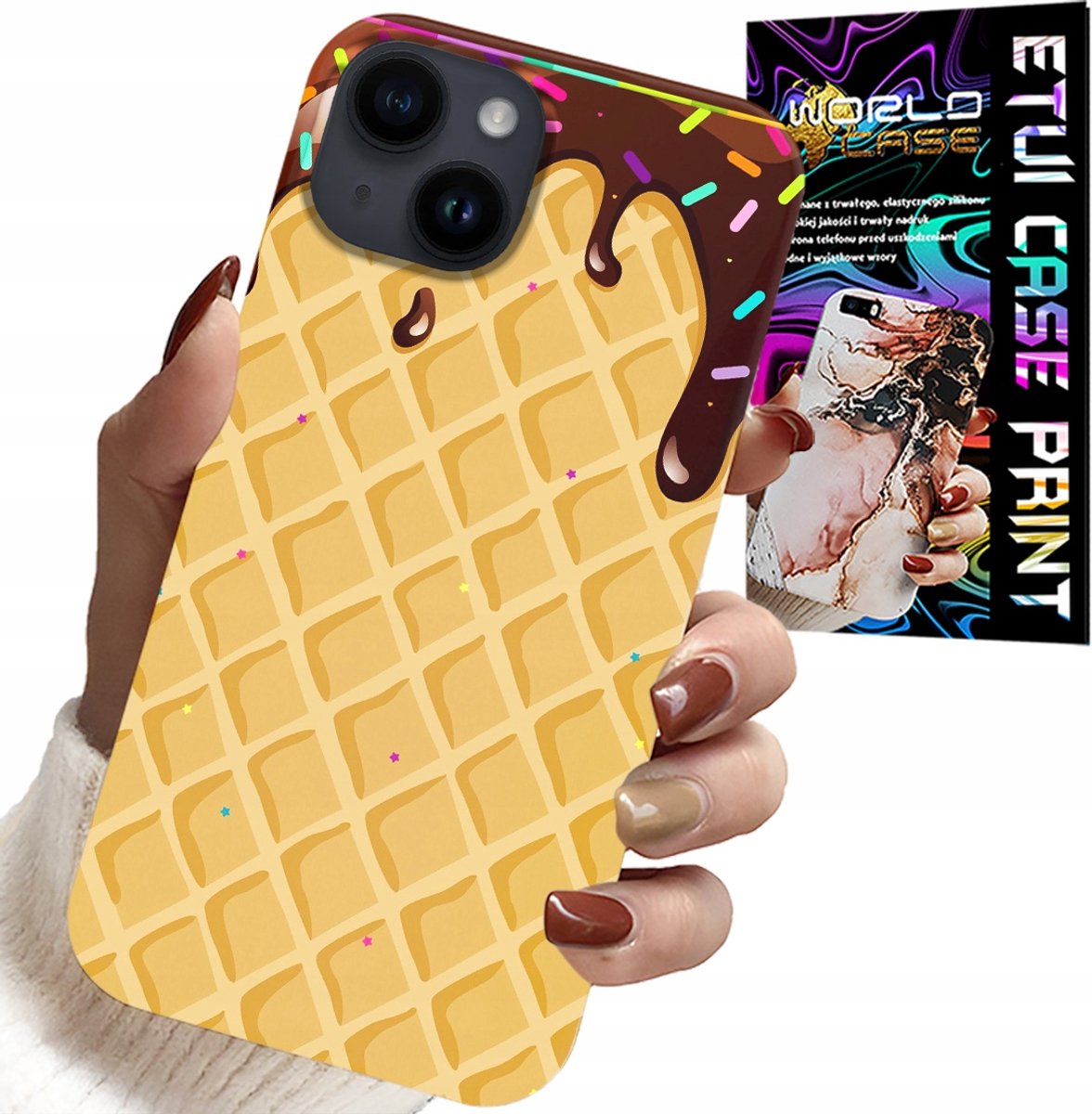 iPhone 15 hoesje - met wafelmotief en chocoladecoating