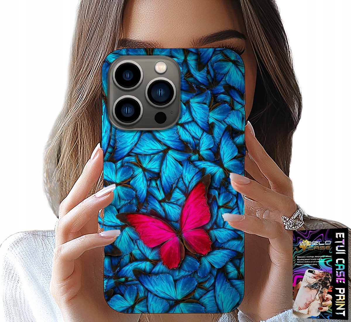 iPhone 15 Pro hoesje - Blauwe vlinders, vlinder, vrouwelijke patronen