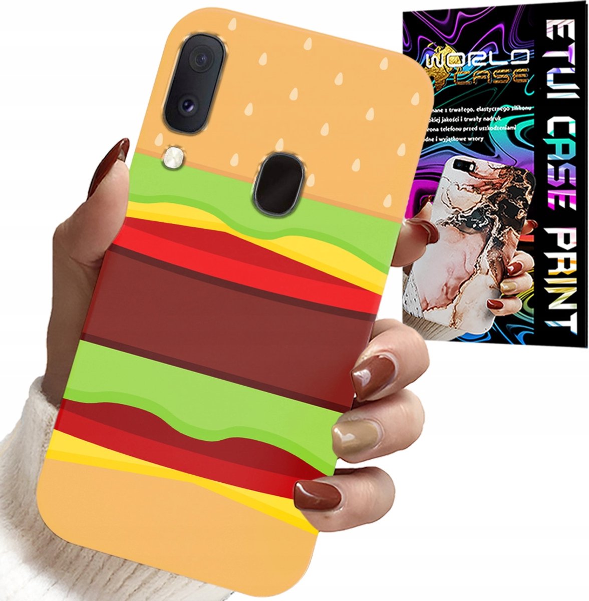 HOESJE VOOR SAMSUNG GALAXY A20E - HOESJE MET BURGER- EN CHEESEBURGER-OPDRACHT
