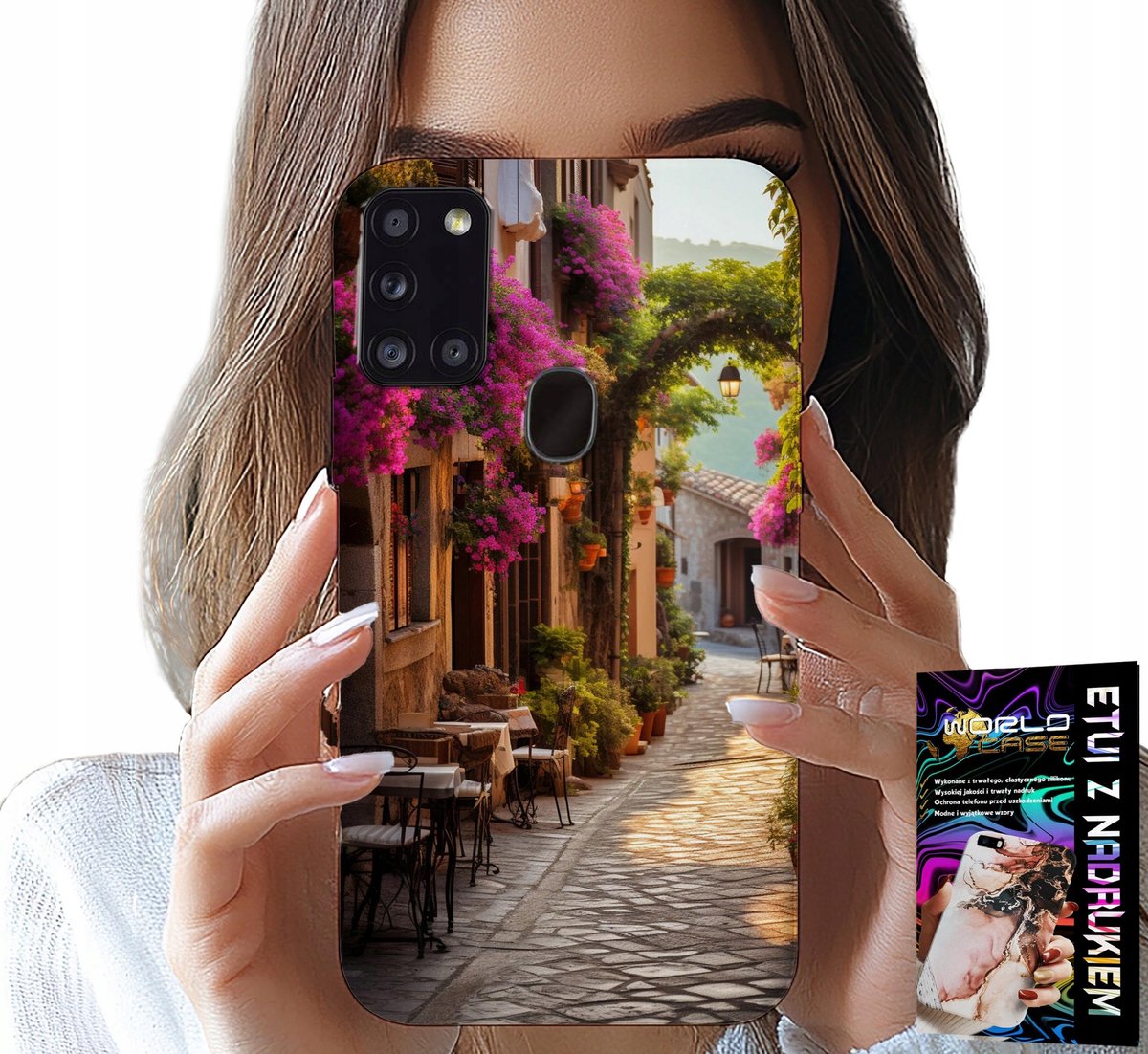 HOESJE VOOR SAMSUNG GALAXY A21S - SCHILDERACHTIGE STRAAT MET EEN CAFÉ + GLAS