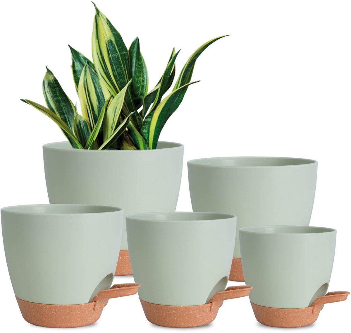 Bloempotten voor binnen, 7/6,5/6/5,5/5 inch, zelfwaterende plantenbakken met drainagegat, plastic bloempotten voor vetplanten, Afrikaans viooltje (groen)