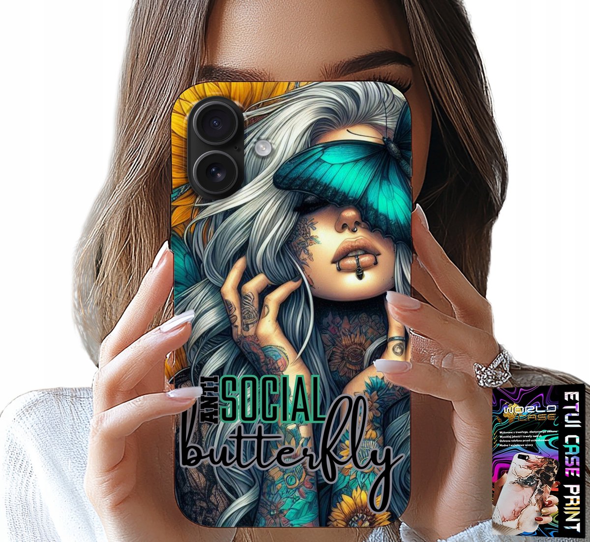 HOESJE VOOR IPHONE 16 PLUS - ANTI SOCIAL, BUTTERFLY, FEMALE