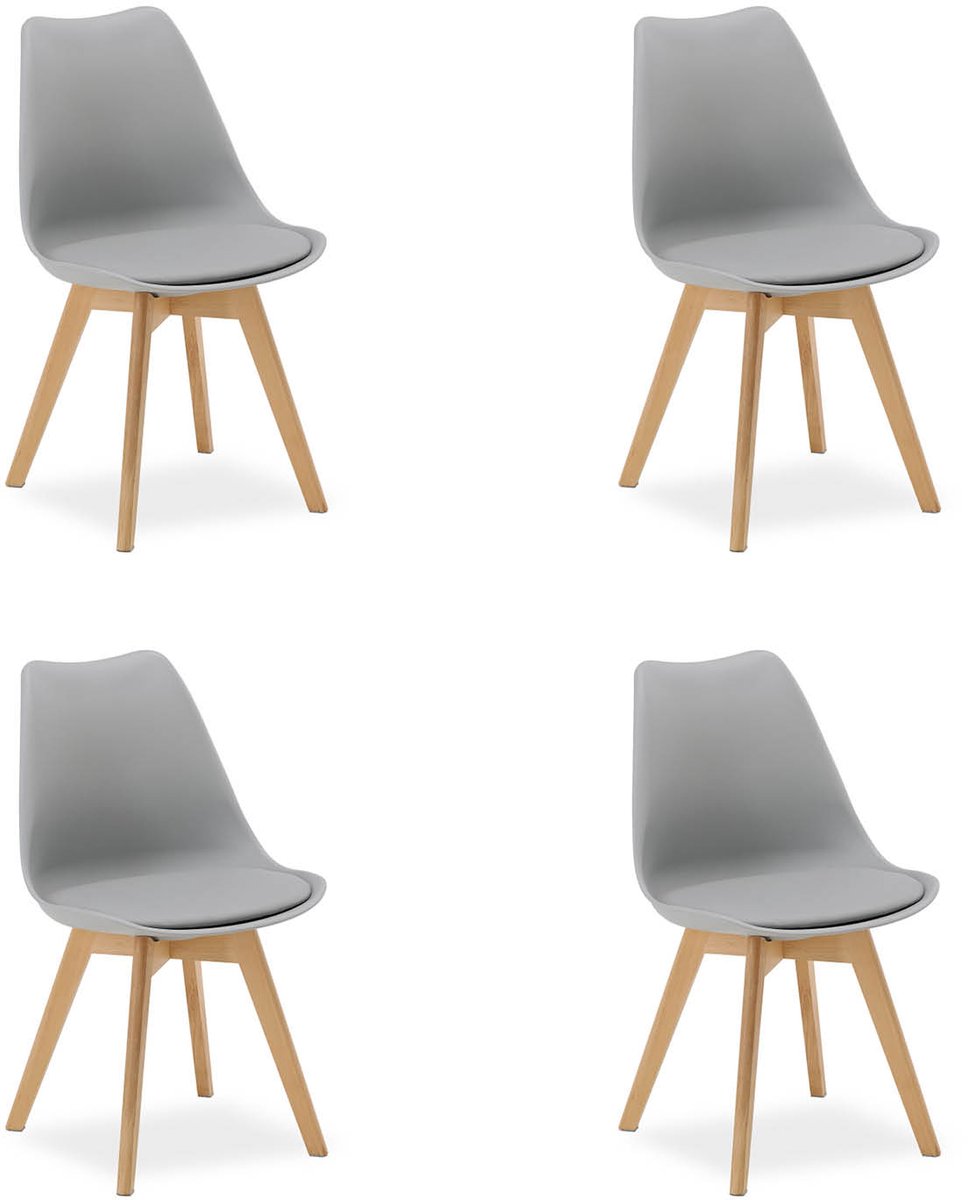 Homestyle4u Eetkamerstoelen - Set van 4 - Grijs - Hout en Kunststof