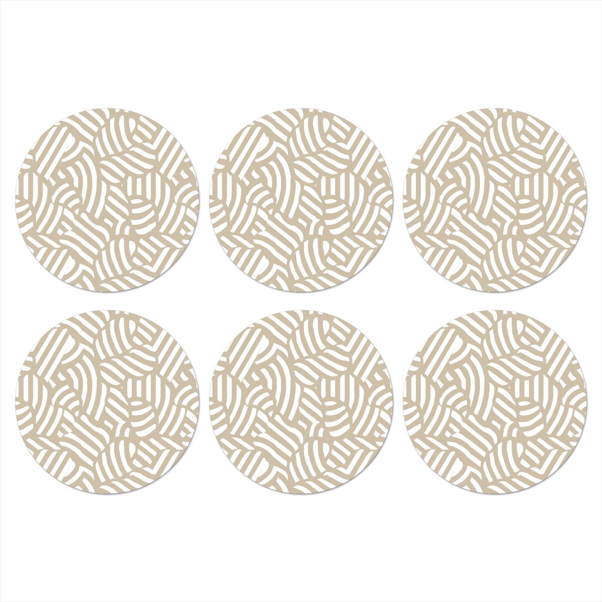 Onderzetters voor glazen - Rond - Abstract - Modern - Beige - 10x10 cm - Glasonderzetters - 6 stuks