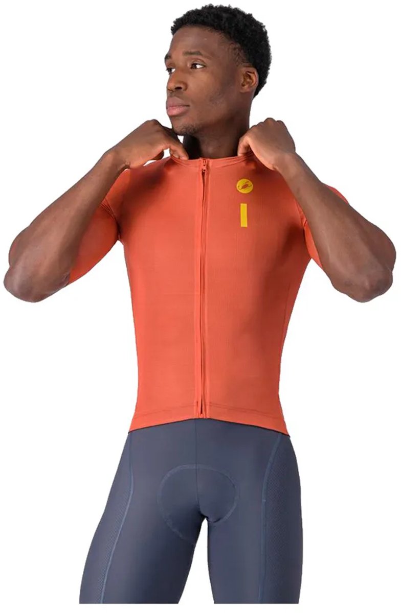 Fietsshirt Castelli Men Drittone Logo Jersey Paprika/Mango Mojito-M