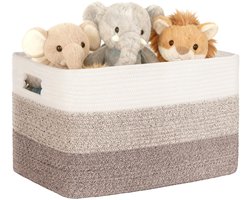 Kleine katoenen touwmand van 45 liter, mand voor speelgoed, dekens, kleding, geweven wasmand met handvatten, stoffen wasmand voor decoratief gebruik in de kinderkamer of woonkamer, bruin kleurverloop