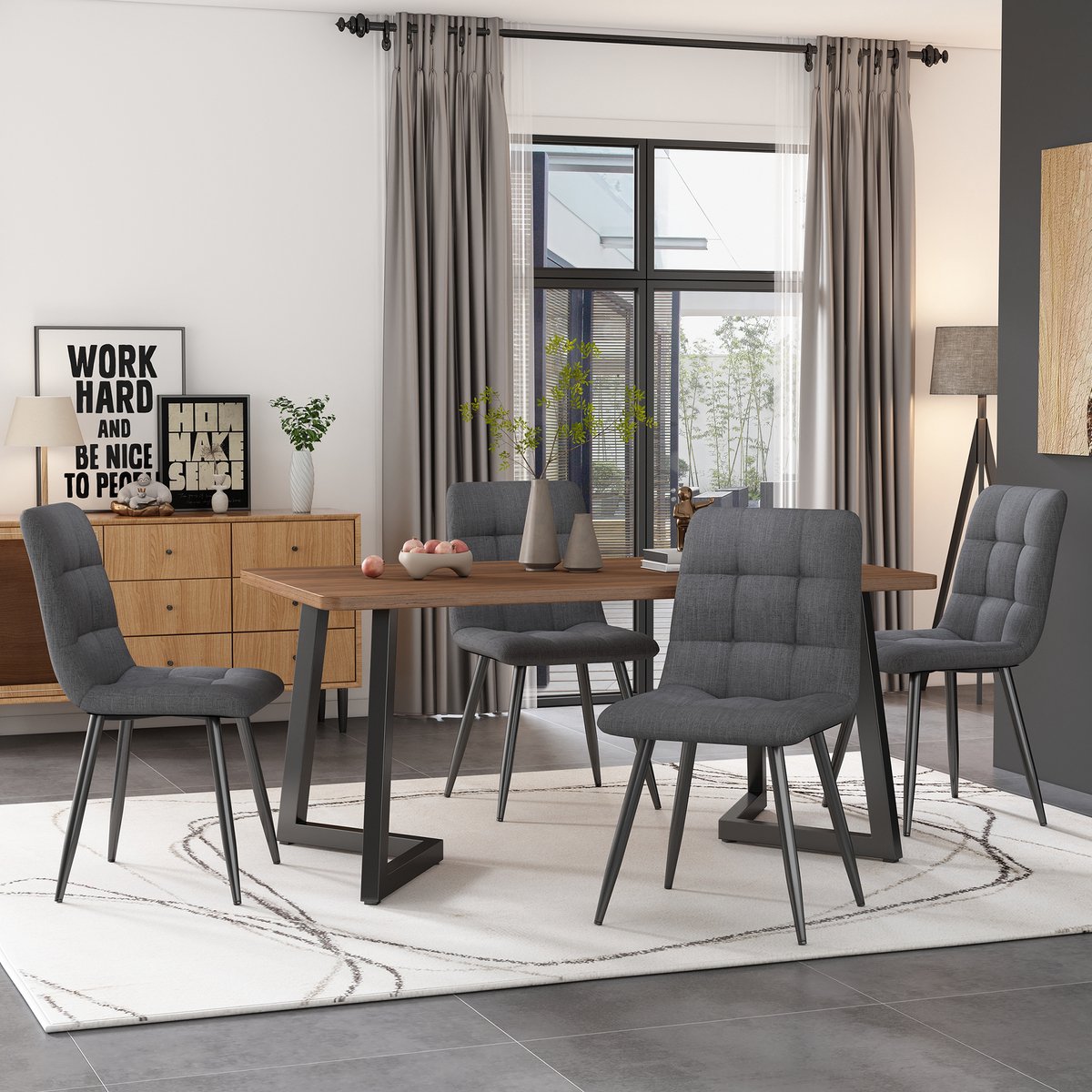 REDOM Eettafel - Rechthoekig Met Metalen Onderstel - Modern - Voor Eetkamer - MDF - Zwart En Walnootkleur - 117 X 68 X 75 Cm Walnoot + zwart