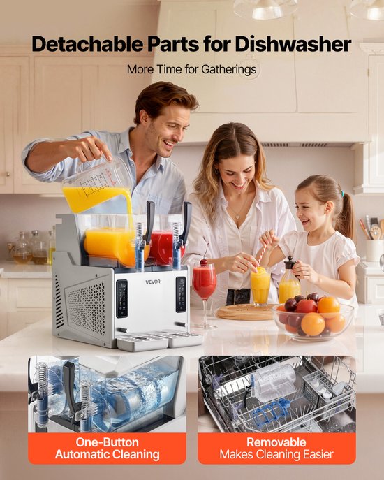VEVOR Slushmachine 2 x 3 L, Slush-ijsmaker 450 W (Geen Ijs Nodig), Elektrische Margarita-machine met Zelfreinigende Functie, Geschikt voor Bevroren Margarita's, Frappés, Milkshakes en Shakes — afbeelding 5