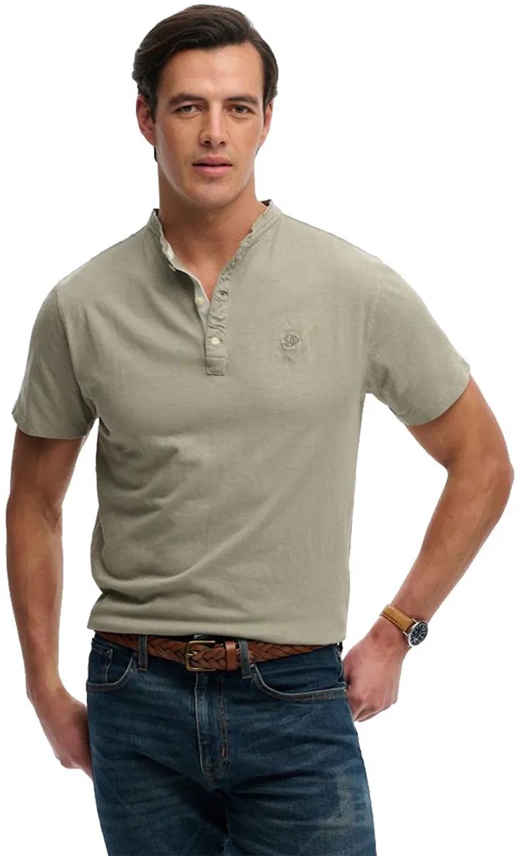 Superdry Klassiek Katoen-Linnen Korte Mouw Grandad T-shirt Heren Tops Groen
