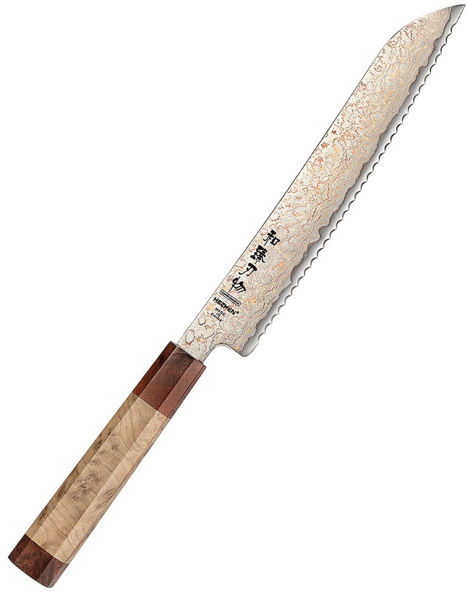 Hezhen - Koper Damascus staal (37 laags - 12Cr18MoV kern) - X05C Retro Series - Broodmes