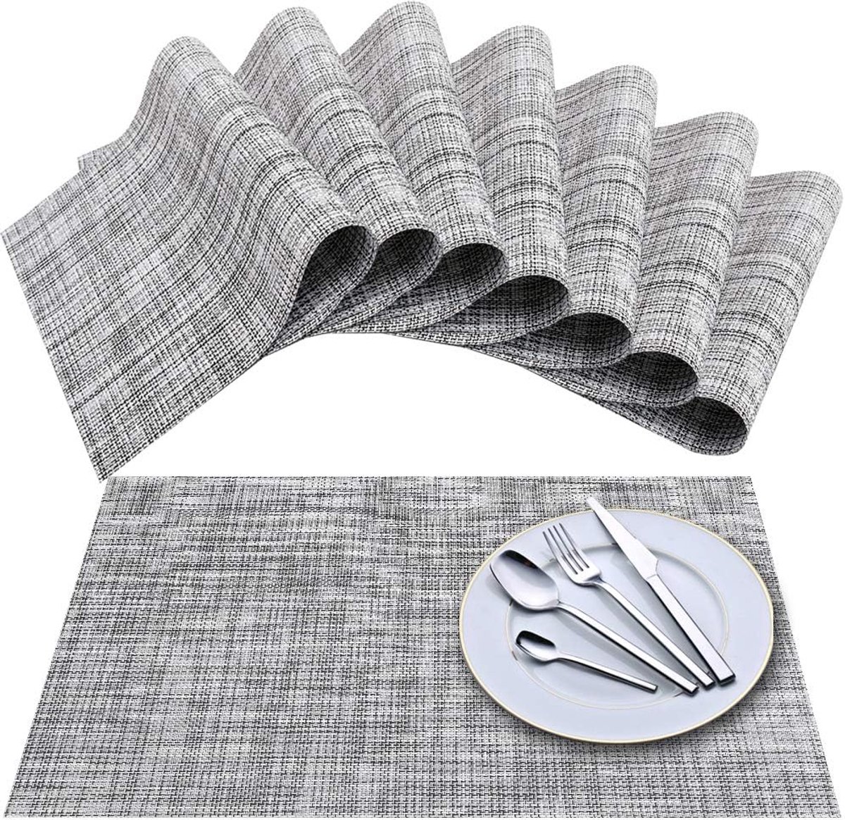 Tafelmatten Set - Placemats - Keuken Decoratie - Antislip Isolatie - 45cm x 30cm - Wit Grijs