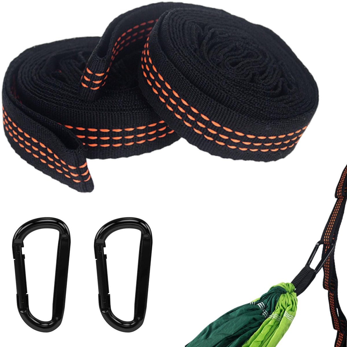 Hammock Ophangset - Inclusief 2 Carabiners - 2 m x 2,5 cm