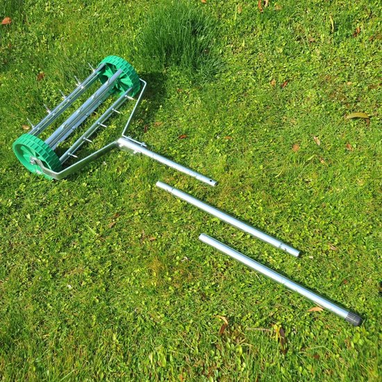 Gazonbeluchter - Handmatige Gazon Beluchter - Verstelbare Handgreep - Handverticuteermachine - Getande Rol - Gazonbeluchting- voor Verdichte Bodems en Grasvelden - Groen + Zilver van Merkloos	 — afbeelding 3