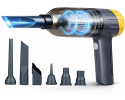 Dunlop Auto Stofzuiger Draadloos - Handstofzuiger met 5 Opzetstukken - USB-C Oplaadbare Auto Stofzuiger Snoerloos - Kruimeldief met 12000Pa Zuigkracht en Blaas Functie - Grijs/Geel