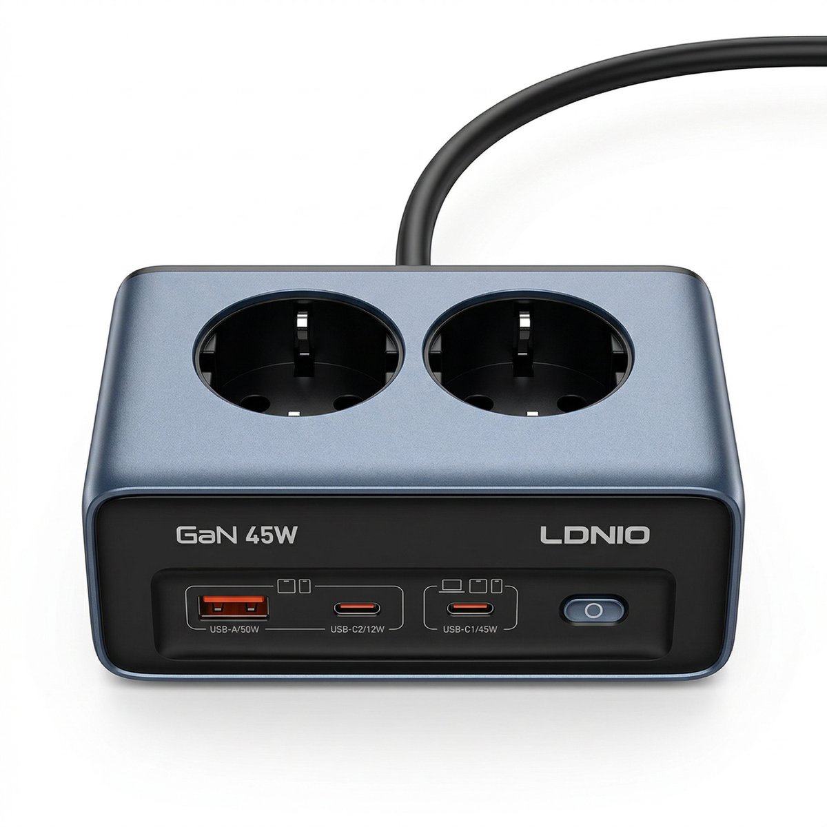 LDNIO Stekkerblok met USB-C 45W - 2 Stopcontacten - Schakelaar - 2 USB-C - 2 Meter