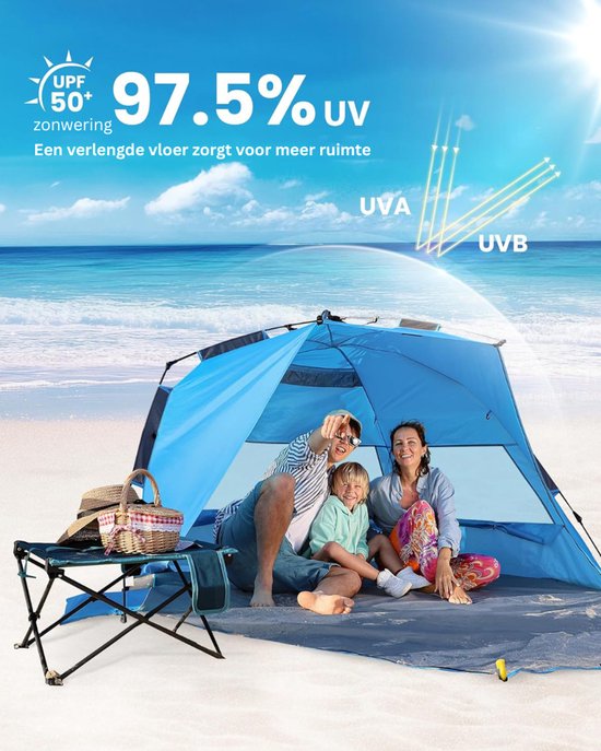 CLVP® Strandtent UV Bescherming - Strandtent Baby Pop Up - Strandtentje Extra Licht - Strandschelp - Strand Tent –Lichtblauw met grijs van Merkloos — afbeelding 5