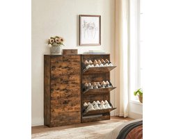 VASAGLE Schoenenkast met 3 kleppen, schoenenrek met 3 niveaus, opbergkast, perfect voor smalle gangen, woonkamer, slaapkamer, 60 x 24 x 120 cm (l x b x h), vintage bruin LBC030X01