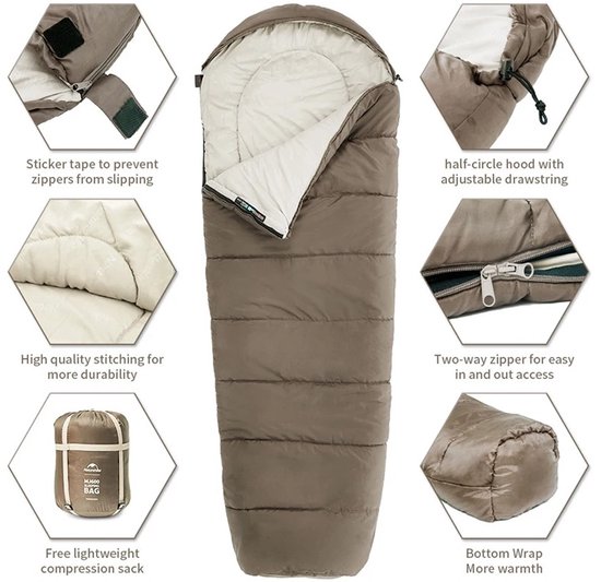 Mosh Stories Mummieslaapzak - Lente, Herfst & Winter - Slaapzak - Warm Polyester - Volwassenen - Comfort 0°C tot -10°C - Bruin van Merkloos — afbeelding 2