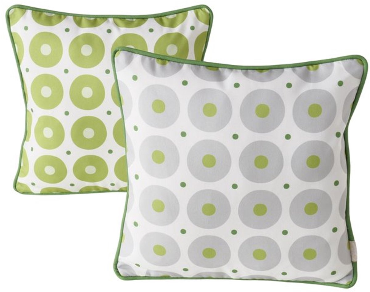 Boltze - Sierkussen - Set van 2 - Geometrisch - Groen en Wit - 45x45 cm - Outdoor & Indoor - Met Rits