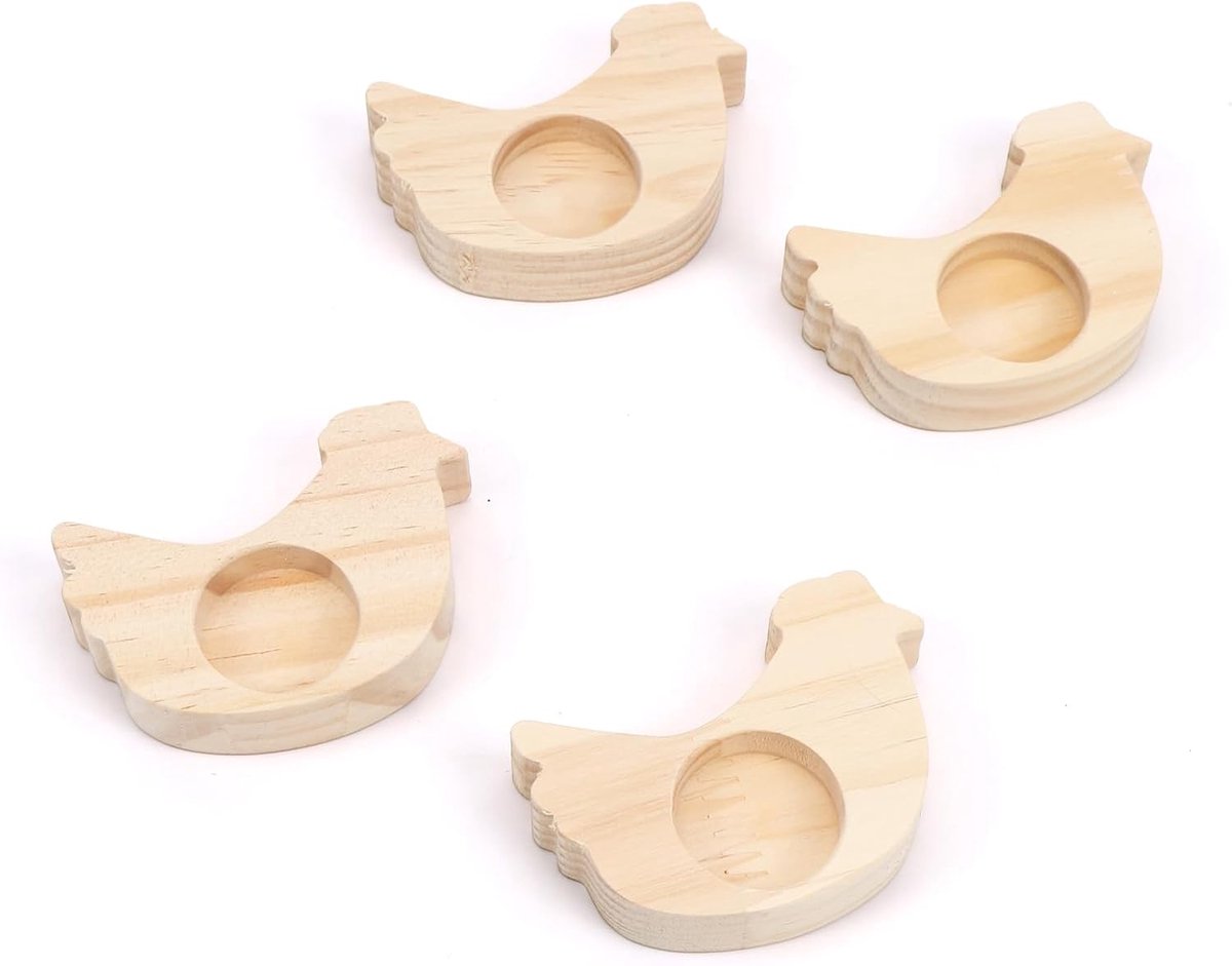 Houten eierdopjes - Paasdecoratie set - Ontbijt tafel decoratie - Set van vier stuks