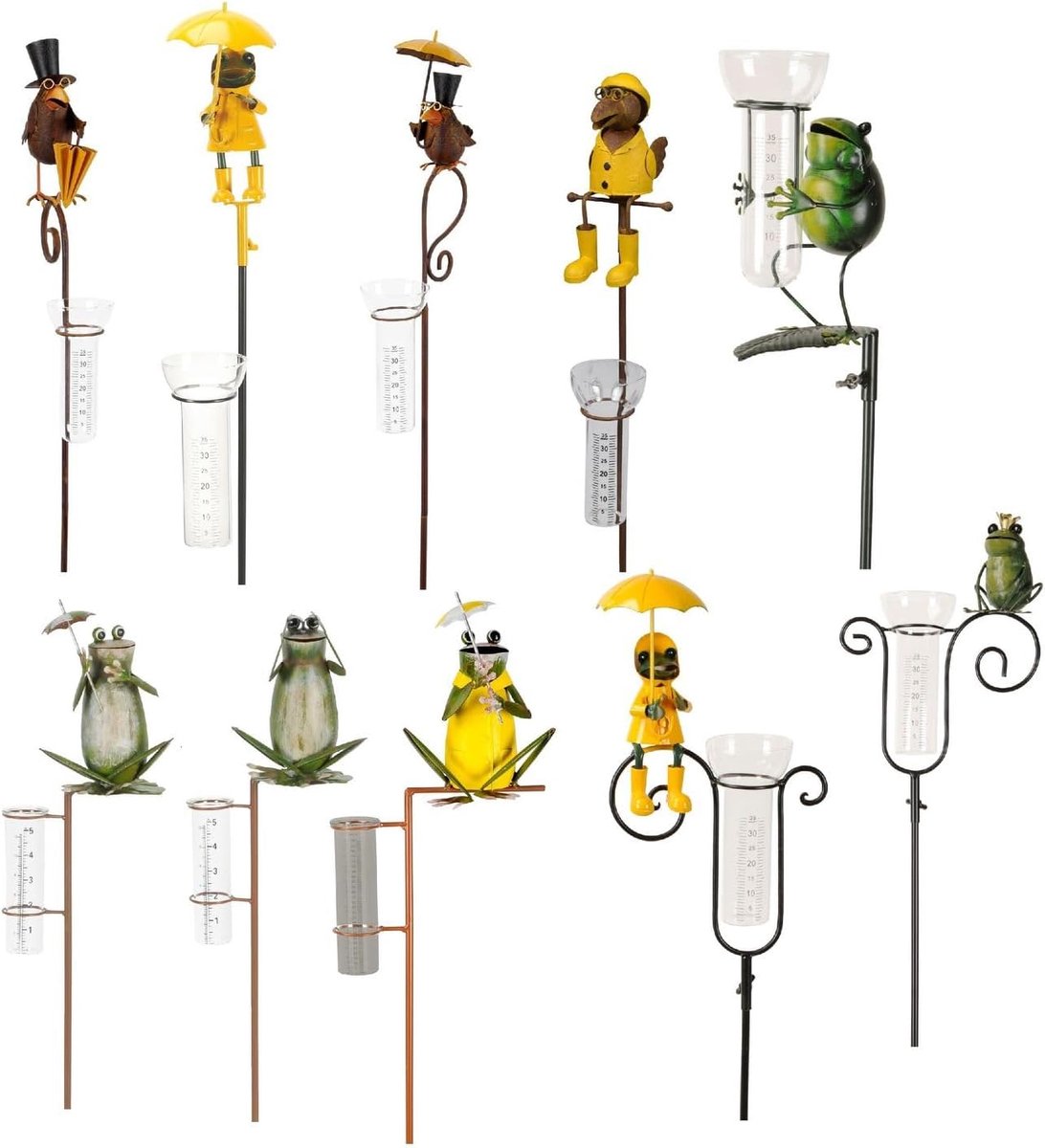 Decoratieve Regenmeter in Kikker- en Raafdesign met Staal, Hoogte 120 cm