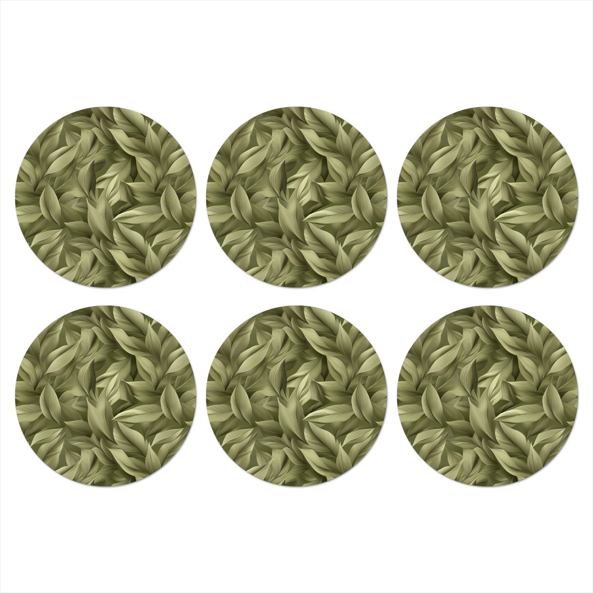 Onderzetters voor glazen - Rond - Bladeren - Modern - Groen - 10x10 cm - Glasonderzetters - 6 stuks
