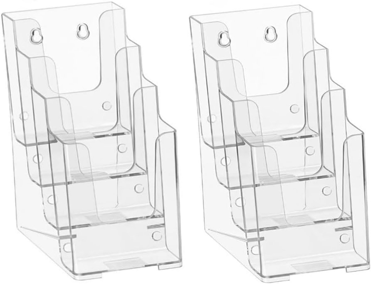 Brochure Stand - Flyer Houder - Reclame Presentatie - 4 Niveaus Incl. - 2 Stuks - Transparant