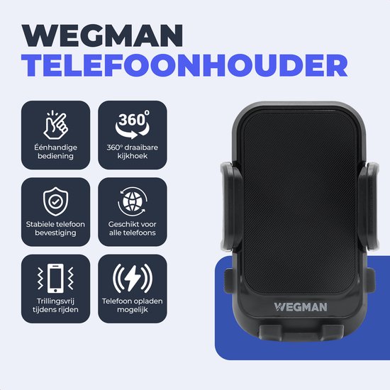 Porte-téléphone Auto Wegman avec Ventouse - Ventouse Extra Puissante pour Tableau de Bord et Vitre - Support Auto pour tous les Téléphones - Porte-téléphones Auto - Support GSM Mobile - Accessoires Auto - Zwart