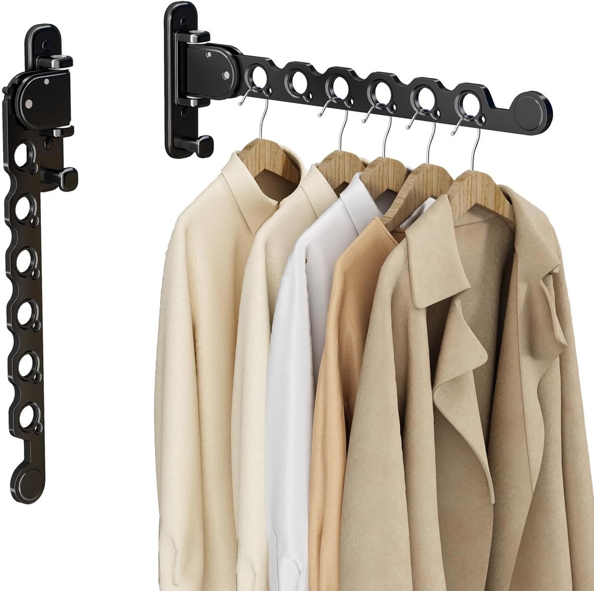 Wand Kleerhanger - Opvouwbaar Rek - Ruimte Besparen - Zwenkarm Ontwerp - Set van 2 - Zwart