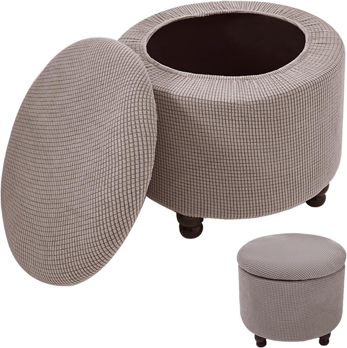 Ronde Poefhoes - Voetenbank Overtrek - Woonkamer Decoratie - Elastische Pasvorm - 7x7x1 cm - taupe