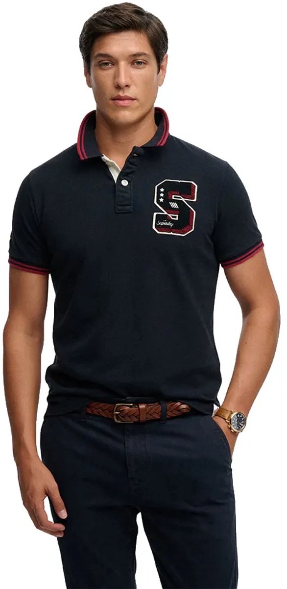 Superdry Vintage Athletic Patch Korte Mouw Poloshirt L Man Marineblauw