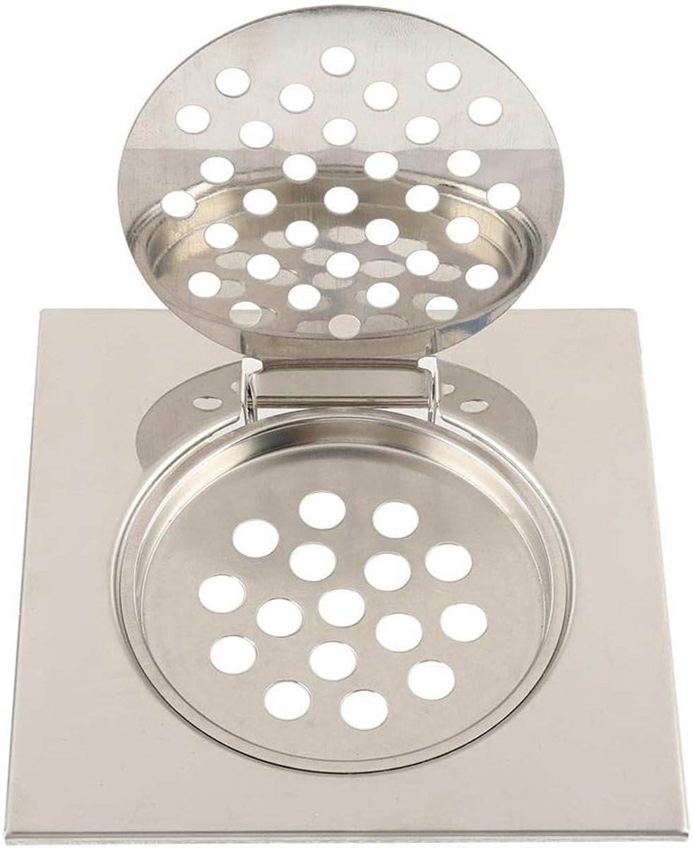 Douche Afvoerputje - Waterzeef Haarvanger - Keuken Aanrecht - Verwijderbaar Filter - 15x15cm - Roestvrij staal