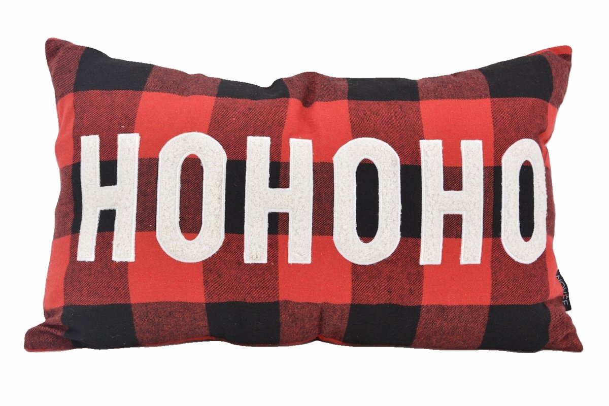 NOVÉE Sierkussen HOHO Kerst Ruit | 30 x 50 cm | Katoen Rood/Zwart