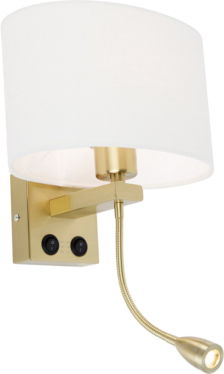 QAZQA brescia combi shade - Moderne LED Wandlamp met kap voor binnen - 1 lichts - L 25 cm - Goud/messing - Woonkamer | Slaapkamer | Keuken