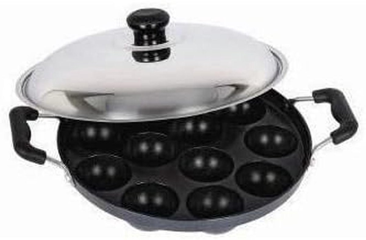 Appam Pan - Poffertjespan - Ontbijt Maken - Antiaanbaklaag - 225 cm - Zwart