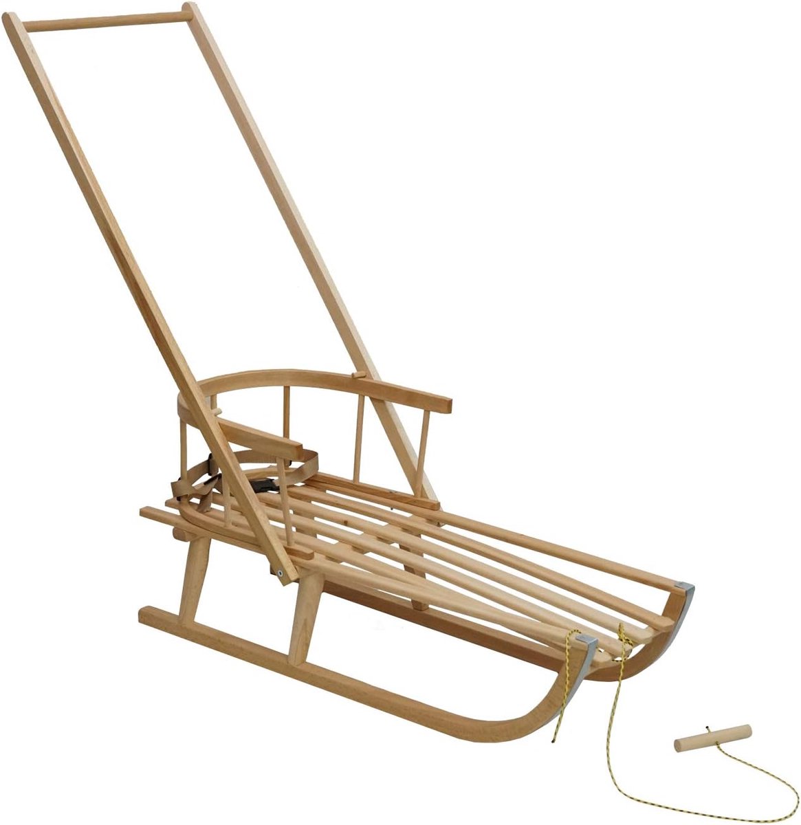 Houten Kinder Slee - Davoser Slee Rugleuning - Winter Plezier - Natuurlijk Beukenhout - 88x34x39 cm - Naturel Bruin