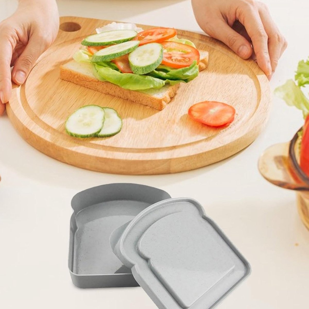 Broodtrommel - Lunchbox - School Lunch - Brood Vorm - 13 cm - Lichtgrijs