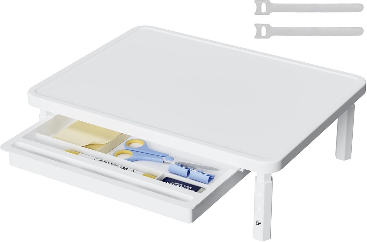 Monitor Verhoger - Bureau Organizer - Ergonomisch Werken - 3 Hoogte Niveaus - 375 x 285 cm - Wit