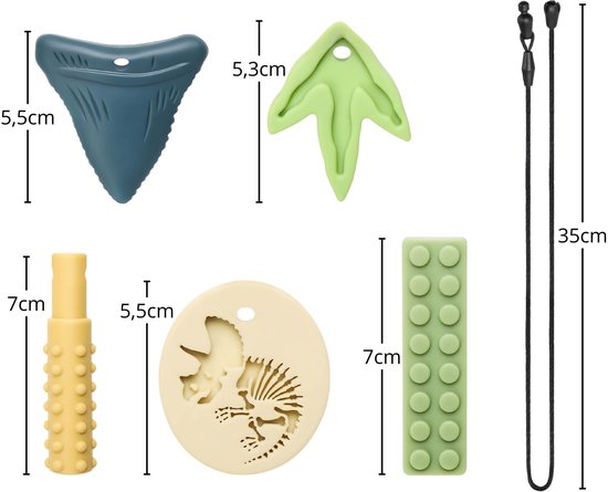 CLDY Set sensorische bijtringen voor kinderen, bijtketting voor jongens, kauwketting, kauwsieraad voor autistische - ADHD, therapeutische ketting, siliconen bijtringen om mee te gooien - 5 stuks van Merkloos — afbeelding 4
