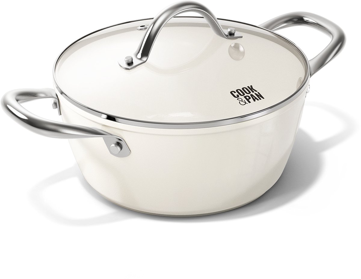 By C&P - Go Ivory Kookpan 22 cm met glazen deksel