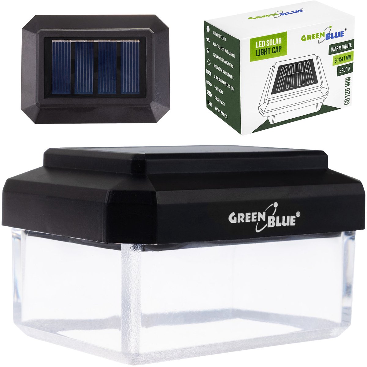 GreenBlue GB125 WW - Tuinlamp - LED-zonnelamp voor paal - 60 x 40 mm - envelopvormige kap - 3200K