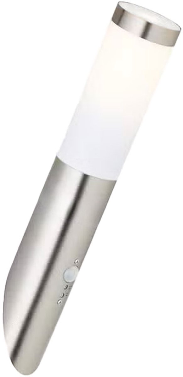 McShine Wandlamp roestvrij staal wandlamp buitenhuis bewegingsmelder, weerbestendig IP44, sensor, roestvrij staal zilver opaal, 1x E27 fitting, DxH 7,6x40cm