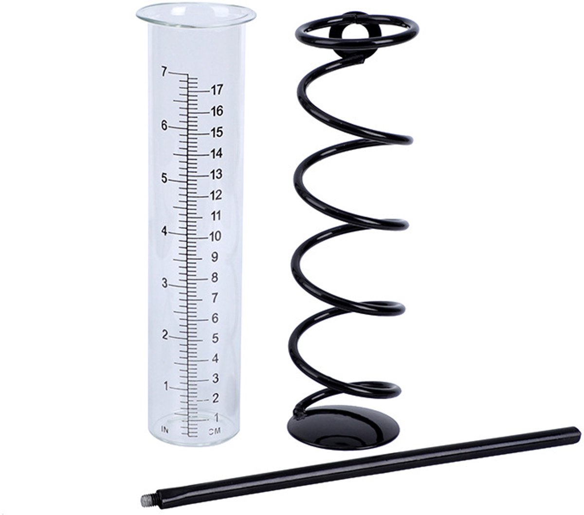 Set van 2-Spiraalvormige regenmeter op tuinsteker — Regenmeter met transparante glazen buis — 7-inch meetinstrument voor neerslag op het gazon