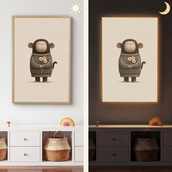 Nachtlampje 70x100 cm - Kinder lamp - Aap - Roze bloemen - Speels - Tafellamp kinderkamer draadloos - Slaapkamer lampje - Bedlamp kinderen - Kinderlampje - Wandlamp babykamer - Nachtlampjes van Merkloos — afbeelding 5
