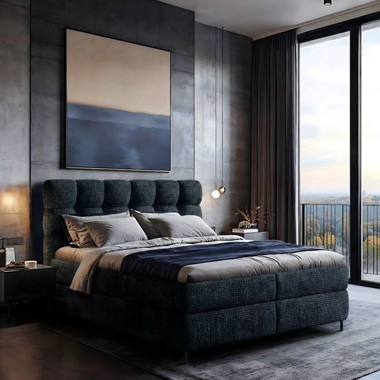 Mörgenn Boxspring Curve - Pocketvering - Inclusief Suprême topper - Antraciet 18 - 180x200 cm - Inclusief Dekbed en Kussens