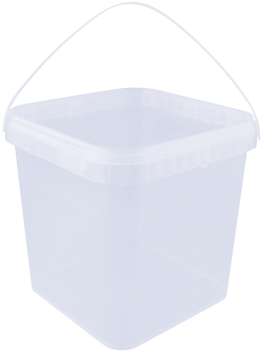 Emmer met deksel - 5,4 liter - vierkant - transparant