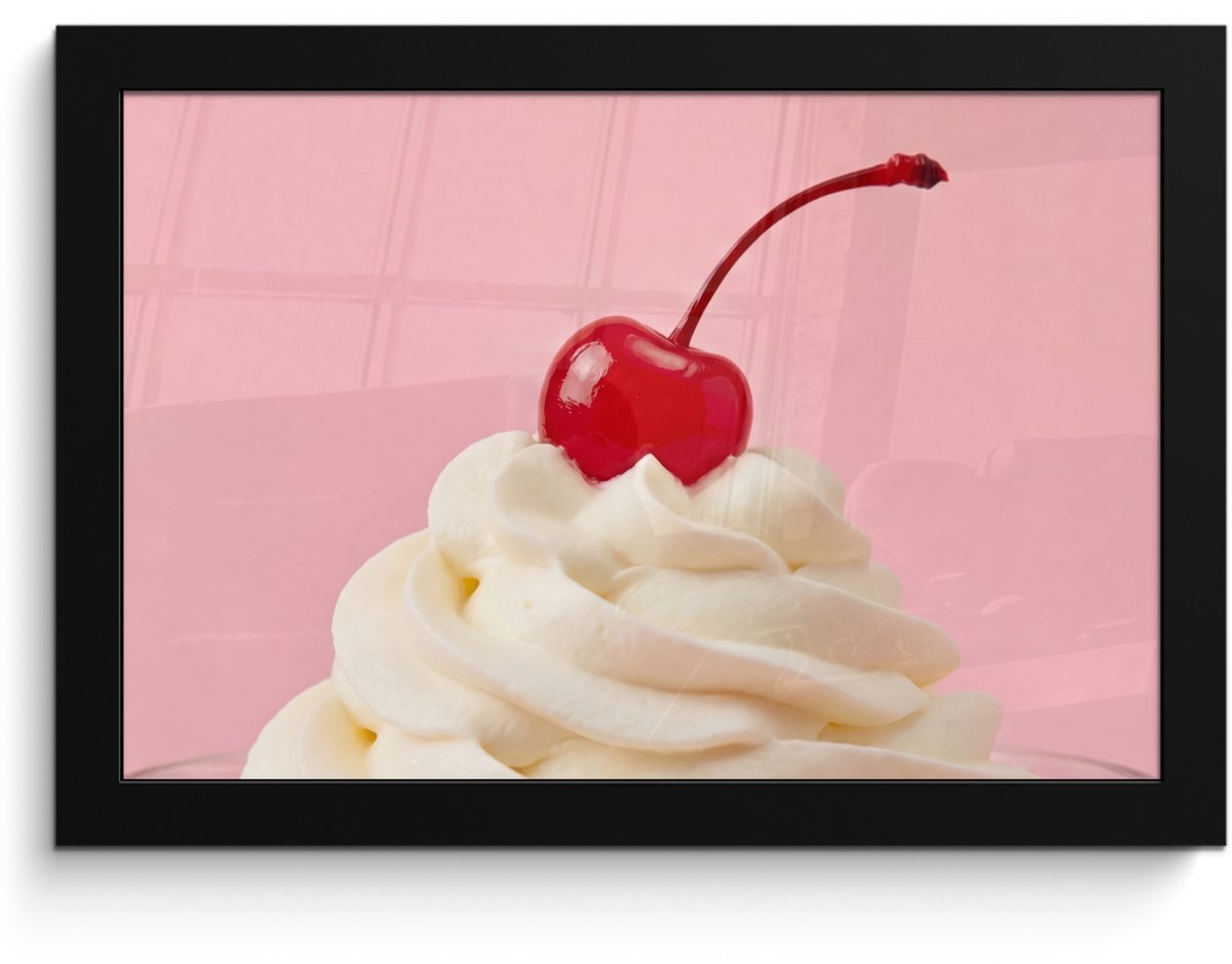 FrameYourWall Poster in lijst - Fotolijst 30x20 cm - Posters - Kers - Slagroom - Roze - Posterlijst zwart - Decoratie - Wanddecoratie woonkamer - Muurdecoratie slaapkamer