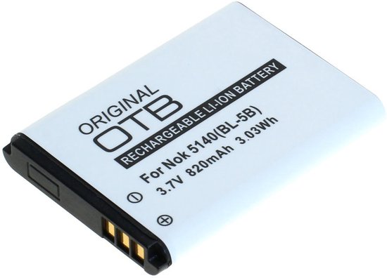 Witte OTB accu voor Nokia 5140 (BL-5B), Li-Ion, 3.7V 820mAh.